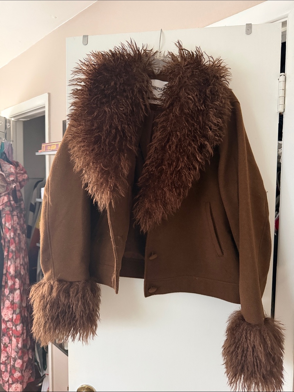 Monki Brown Faux Fur Trim Jacket